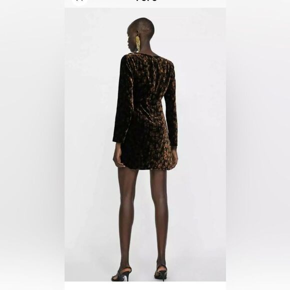ZARA Leopard print velvet long sleeve dress XS - Picture 3 of 8